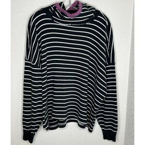 We The Free Hoodie Womens Medium Stripe Waffle Knit Pullover Raw Hem Oversized